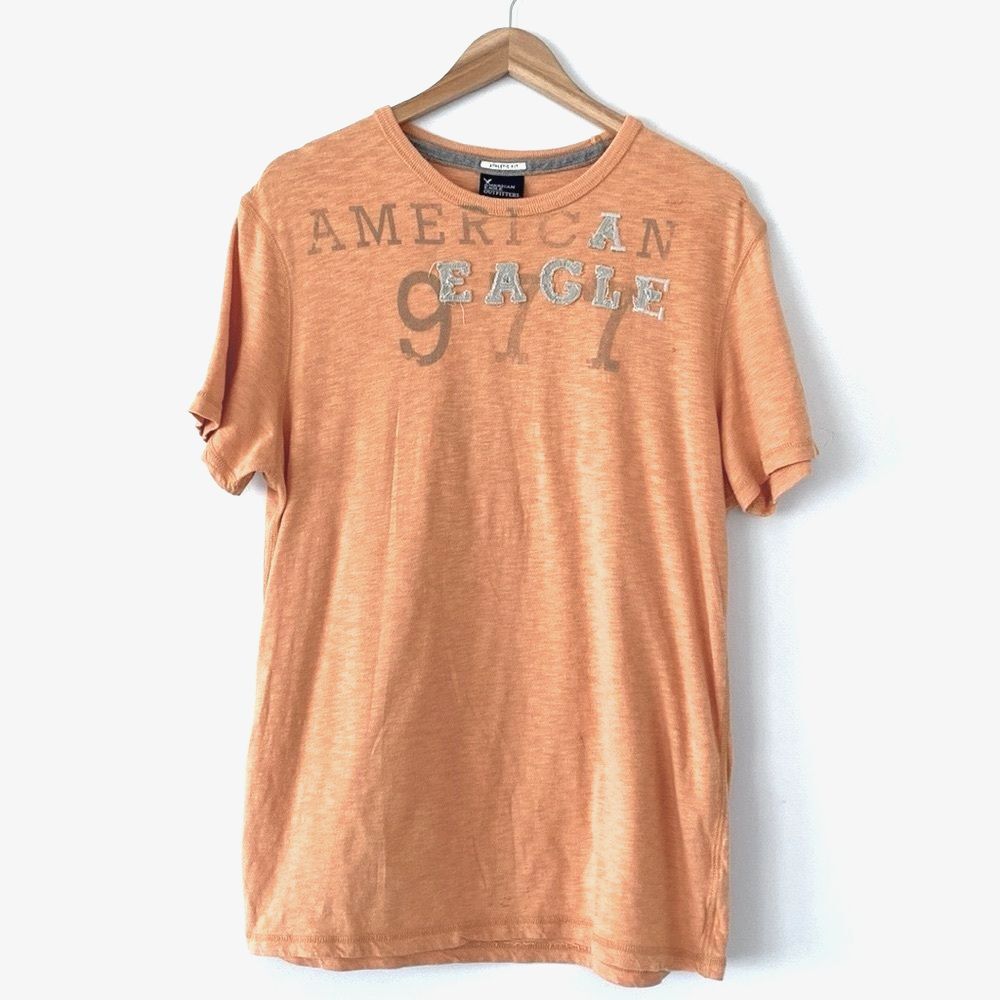 Vintage American Eagle Outfitters Embroidered Tee Orange sz L Y2K Preppy Casual